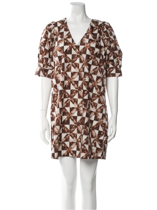 Marie Oliver Dresses & Skirts - Marie Oliver OLA Brown and White Geometric Print Cotton Casual Dress